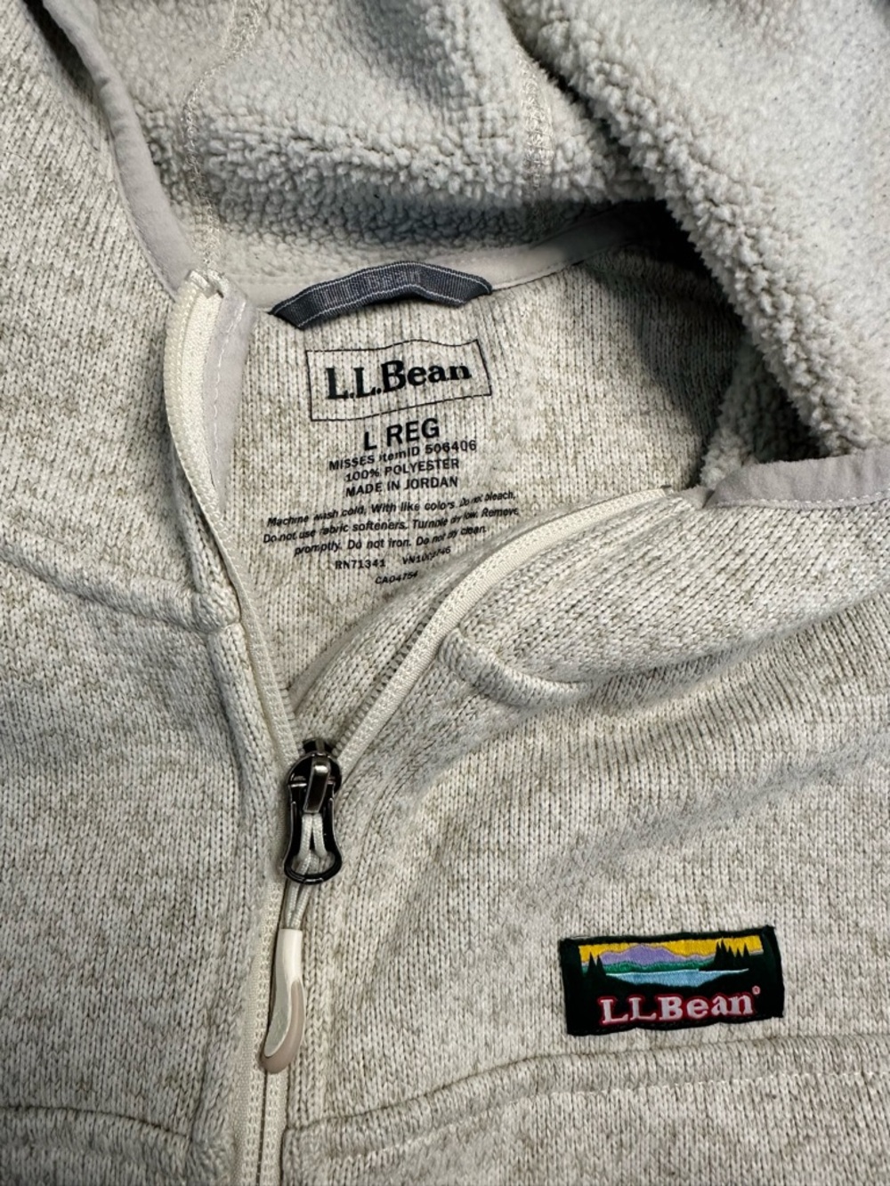 Durable L.L. Bean Light Gray Full-Zip Hooded Polyester Jacket Women’s Large - Picture 3 of 17